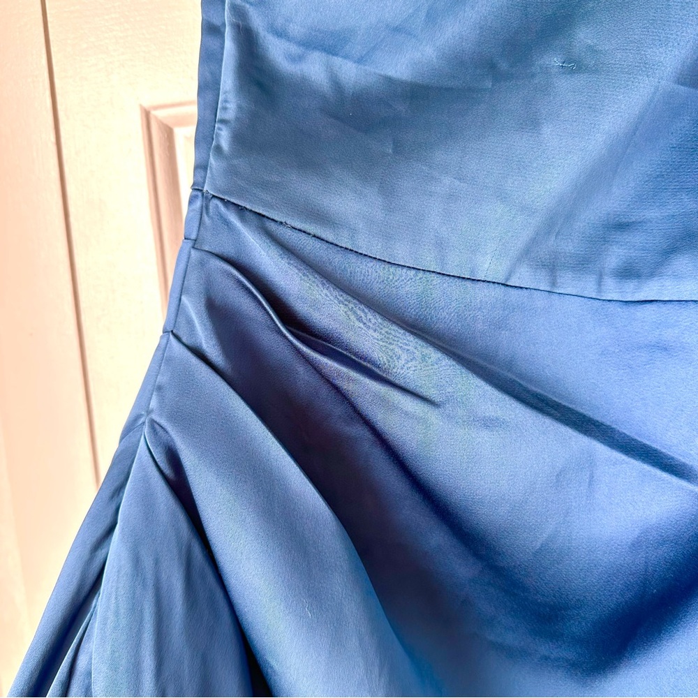 Lulu's Love Me Tonight Navy Blue Satin One-Shoulder Mini Dress Small - Picture 8 of 12
